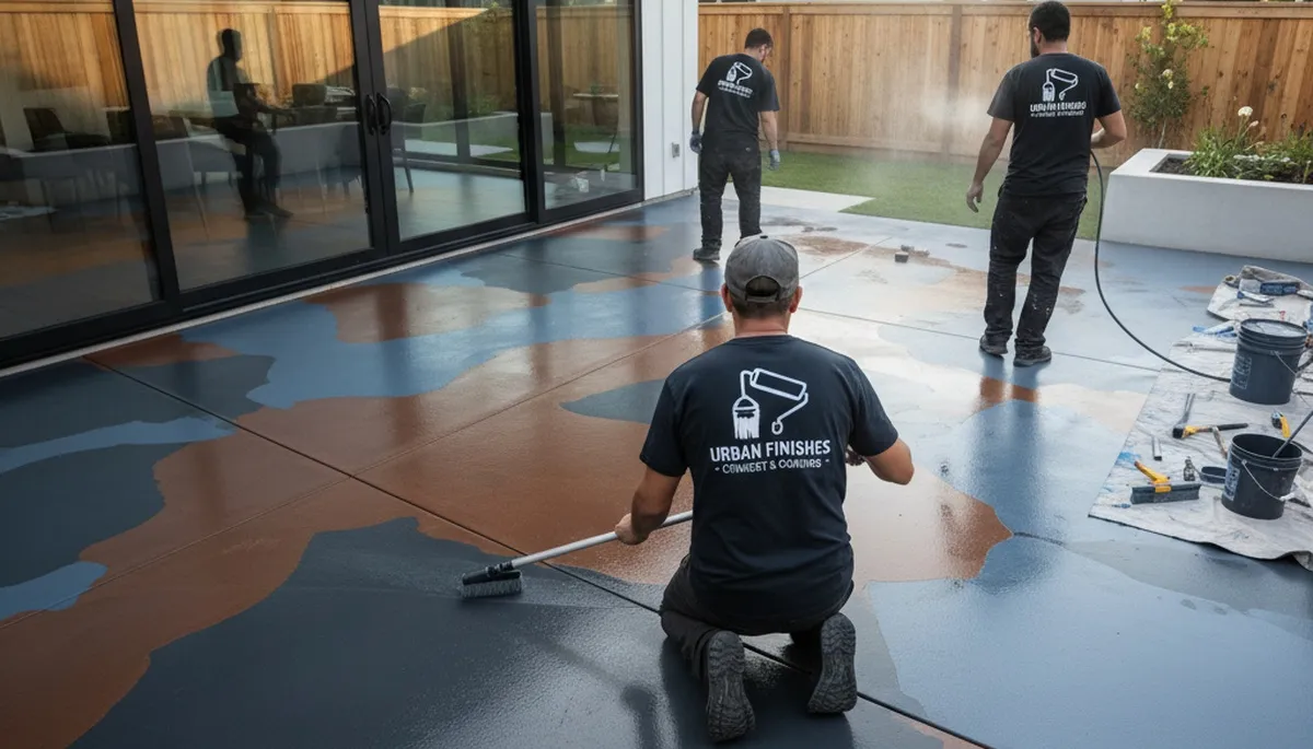 Professional concrete staining on residential patio in Salt Lake City, UT with durable floor finish