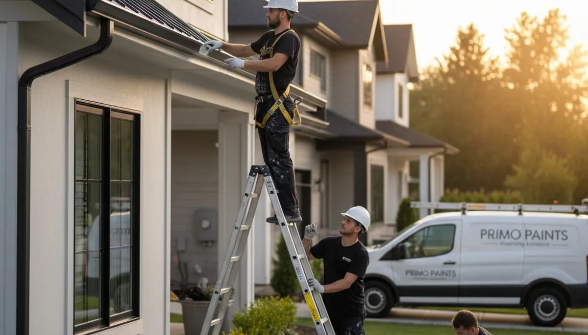 Professional gutter painting on a Salt Lake City UT home exterior by expert local painters