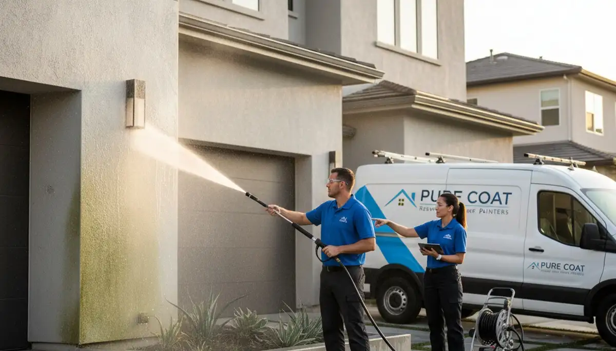 Professional pressure cleaning a Salt Lake City UT home exterior to restore paint and curb appeal
